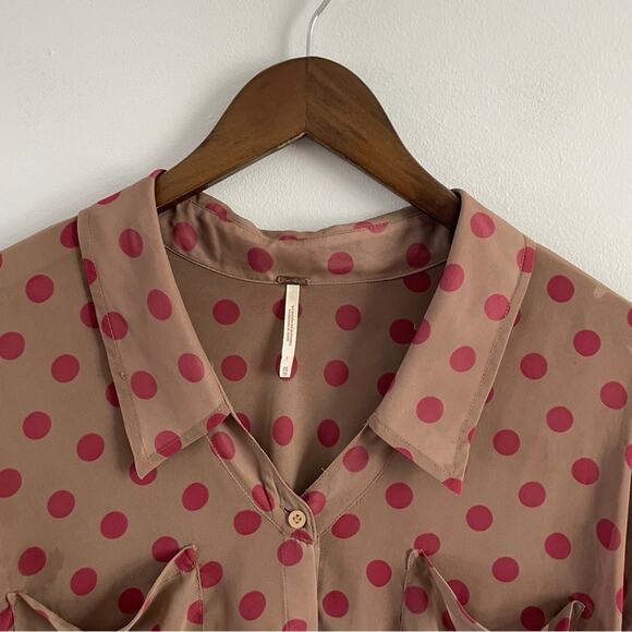 Free People | Women’s Easy Rider Copper Brown Button Down Blouse Polka Dot Shirt - Picture 4 of 10